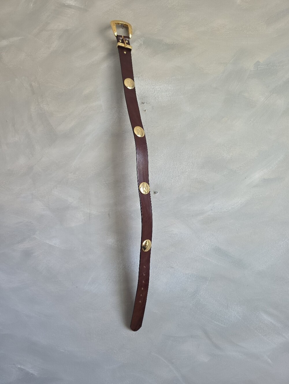 Brown Leather 4 Gold Concho Genuine Thick Quality Made In Italy 38' - Picture 3 of 10